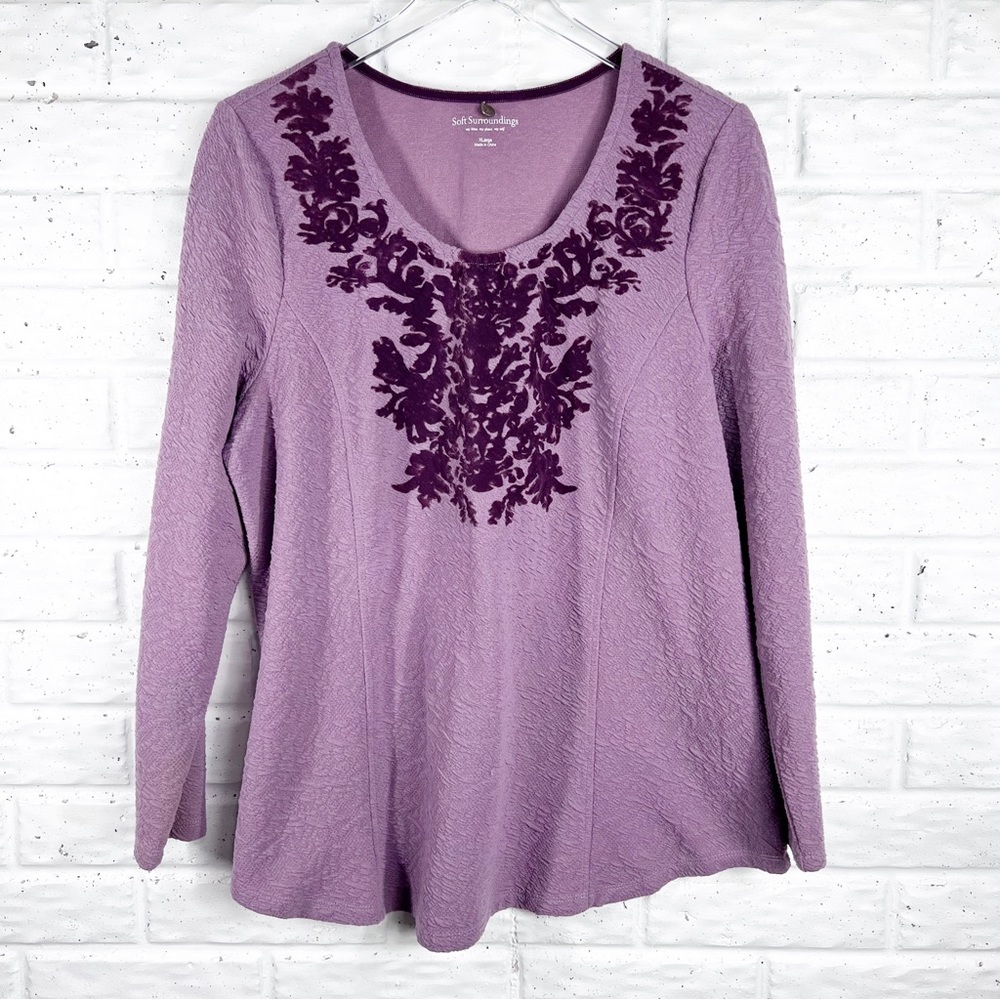 SOFT SURROUNDINGS Purple Textured 3/4 length sleeve Top XL